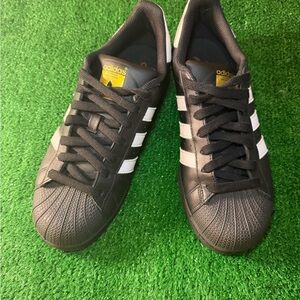 Men's Adidas Superstar Tennis Shoes Core Black/Cloud White-Gold-Size 7.5